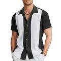 Fule Men Casual Vintage Bowling Shirt Hawaiian Short Sleeve Button Down Loose Shirt