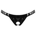 CHICTRY Mens Latex Hollow Out Underpants Bulge Pouch Jockstrap T-Back Letters Print Waistband Thongs Underwear Black M