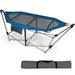 Folding Hammock with Iron Stand - Indoor & Outdoor Hammock featuring Side Pocket in Blue