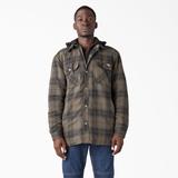 Dickies Men's Water Repellent Flannel Hooded Shirt Jacket - Moss/chocolate Ombre Plaid Size 2 (TJ211)