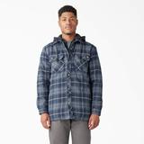 Dickies Men's Water Repellent Flannel Hooded Shirt Jacket - Navy Storm Ombre Plaid Size 2Xl (TJ211)