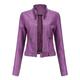 Wyongtao Women Faux Leather Jacket Slim Stand Collar Zip Motorcycle Cropped Coat with Belt Purple XXL