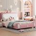 Full size Pink Upholstered Rabbit-Shape Princess Bed Platform Bed with Headboard and Footboard