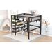 Full Size Metal Loft Bed with 4-Tier Shelves and Bedside Storage Mesh Rack, Modern Bed Frame