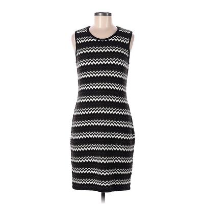 Calvin Klein Casual Dress - Shift Crew Neck Sleeveless: Black Stripes Dresses - Women's Size Medium