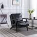 Solid wood black antique painting removable cushion arm chair, mid century PU leather accent chair