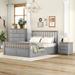 3-Piece Bedroom Set, Queen Size Platform Bed with Modern Storage Chest, Nightstand with USB Charging Ports, Gray+Natrual