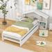 Twin Storage House Bed for kids with Bedside Table, Trundle, White