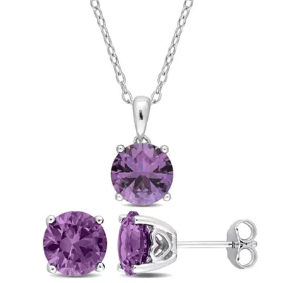 Belk & Co Lab Created Simulated Alexandrite Pendant With Chain And Earrings 2-Piece Set In Sterling Silver, White