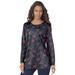 Plus Size Women's Long-Sleeve Crewneck Ultimate Tee by Roaman's in Multi Fan Floral (Size M) Shirt