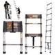 Telescopic Ladder 2.6M Multi-Purpose Stainless Steel Extendable Ladder with Anti-Slip Feet, En131 Sturdy Loft Ladder Collapsible Ladder for Attic Roof