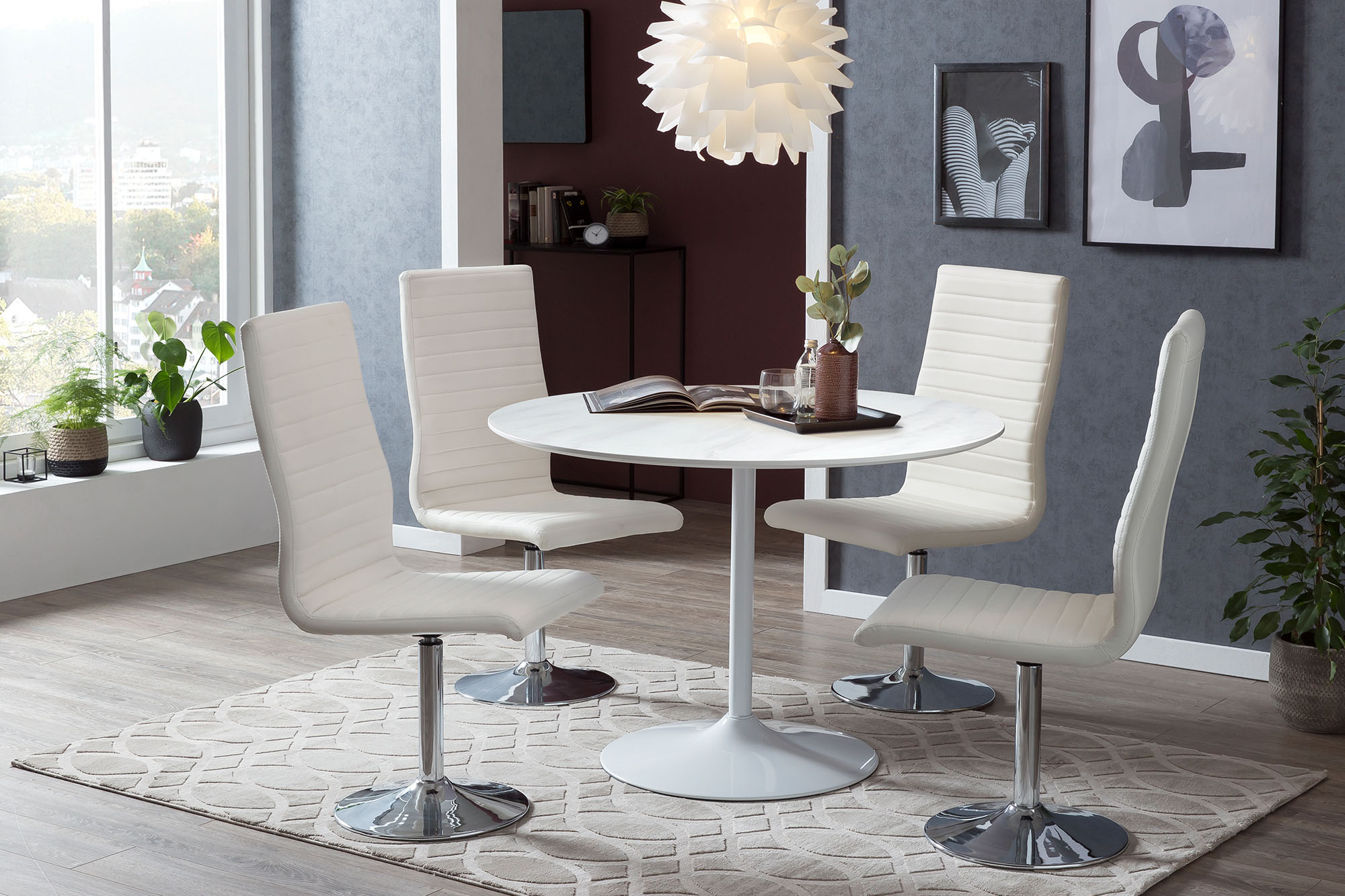 Bistrotisch SALESFEVER "Bistrotisch im charmanten Stil", weiß (weiß, weiß, weiß), B:110cm H:75cm T:110cm, Tische, Eleganz trifft Funktionalität: Tischplatte in Marmoroptik