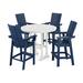 POLYWOOD® Modern Curveback Adirondack 5-Piece Nautical Trestle Bar Set Plastic in White/Blue | Outdoor Furniture | Wayfair PWS381-1-10477