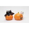 Cosmos Gifts Pumpkin Kitty Bat & Ghost Salt & Pepper Shaker Set Ceramic in Black/White | 2.5 H x 2 W in | Wayfair 21058