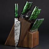Senken Knives 16-Piece Engraved "Wasabi" Knife Block Set, Green Resin Handles w/ Acacia Block High Carbon Stainless Steel | Wayfair WasabiBlock_16