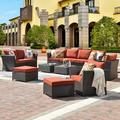 Sol 72 Outdoor™ Paulsen Rattan Sectional Seating Group w/ Cushions Synthetic Wicker/All - Weather Wicker/Wicker/Rattan in Orange | Wayfair