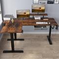 Inbox Zero Jonesboro 63" L-Shaped Height Adjustable Standing Desk Wood/Metal in Brown | 63 W x 48 D in | Wayfair AF4E00D0190A431ABF861C0BE79EFF2E