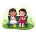 Harriet Bee Hennix Two Little Girls Eating Ice Cream On The Bench On Canvas Graphic Art Canvas in Green | 12 H x 12 W x 1.25 D in | Wayfair