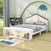 Red Barrel Studio® Full Size House Platform Bed w/ LED Lights & Storage Wood in White | 39 H x 60 W x 87 D in | Wayfair