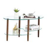 Latitude Run® Mekal 4 Legs Coffee Table w/ Storage Wood/Glass in Brown | 17.71 H x 35.44 W x 19.7 D in | Wayfair AC9C11AC3FBA4AEC819F1F9CC669D1B8
