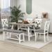 Rosalind Wheeler Valesca 6 - Piece Trestle Dining Table Set w/ Bench & 4 Chairs Wood/Upholstered in White | 29.9 H x 36 W x 60 D in | Wayfair