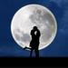 Ebern Designs Couple In Love On Full Moon Silhouette On Canvas by Creativaimages Graphic Art Canvas in Blue | 20 H x 20 W x 1.25 D in | Wayfair