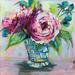 Winston Porter Pink Peonies I On Canvas by Jeanette Vertentes Print Canvas in Blue/Pink | 12 H x 12 W x 1.25 D in | Wayfair