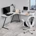 Inbox Zero Lakeita L Shaped Corner Gaming Desk, Computer Writing Table w/ Monitor Stand, Workstation Wood/Metal in White | Wayfair