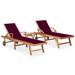 Wildon Home® Arah Outdoor Teak Chaise Lounge - Set of 2 w/ Table Wood/Solid Wood in Brown/White | 23.4 W x 76.8 D in | Wayfair