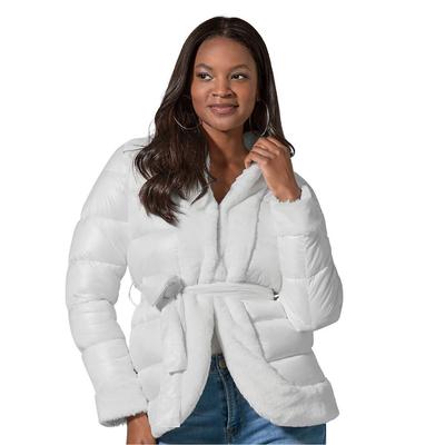 Masseys Faux Fur Trim Puffer Coat (Size 5X) White,...