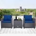 Costway 3PCS Patio Wicker Furniture Set with Beige & Navy Cushion - See Details