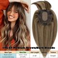Benehair Real Hair Clip In Extensions 13cm*15cm Clip In Hairpiece Silk Base Topper Toupee Wiglet Top Hair Piece With Bang 130% Density New 6 -22 Highlight