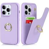 for iPhone 13 Pro Case with Card Holder for Women iPhone 13 Pro Phone Case Wallet Stand Ring Kickstand Credit Card Holder RFID Blocking PU Leather Phone Cases 6.1 inch (Purple)