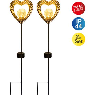 LED Solarleuchte NÄVE "Herz", schwarz (schwarz, gold), B:4,20cm H:59,00cm L:12,50cm, Lampen, 2er Set, Erdspieß, Höhe: 59cm, LED warmweiß, inkl. Akku Image