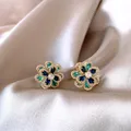 Boucles d'oreilles fleur plaquées or 14 carats pour femmes bijoux colorés de luxe double couche