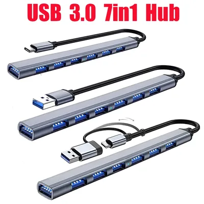 USB HUB Typ C 3.0 USB-A Hub Splitter 7 Port USB3.0/2.0 mit USB-C PD Hochgeschwindigkeits-Datenübertragung für PC Laptop MacBook Zubehör Image