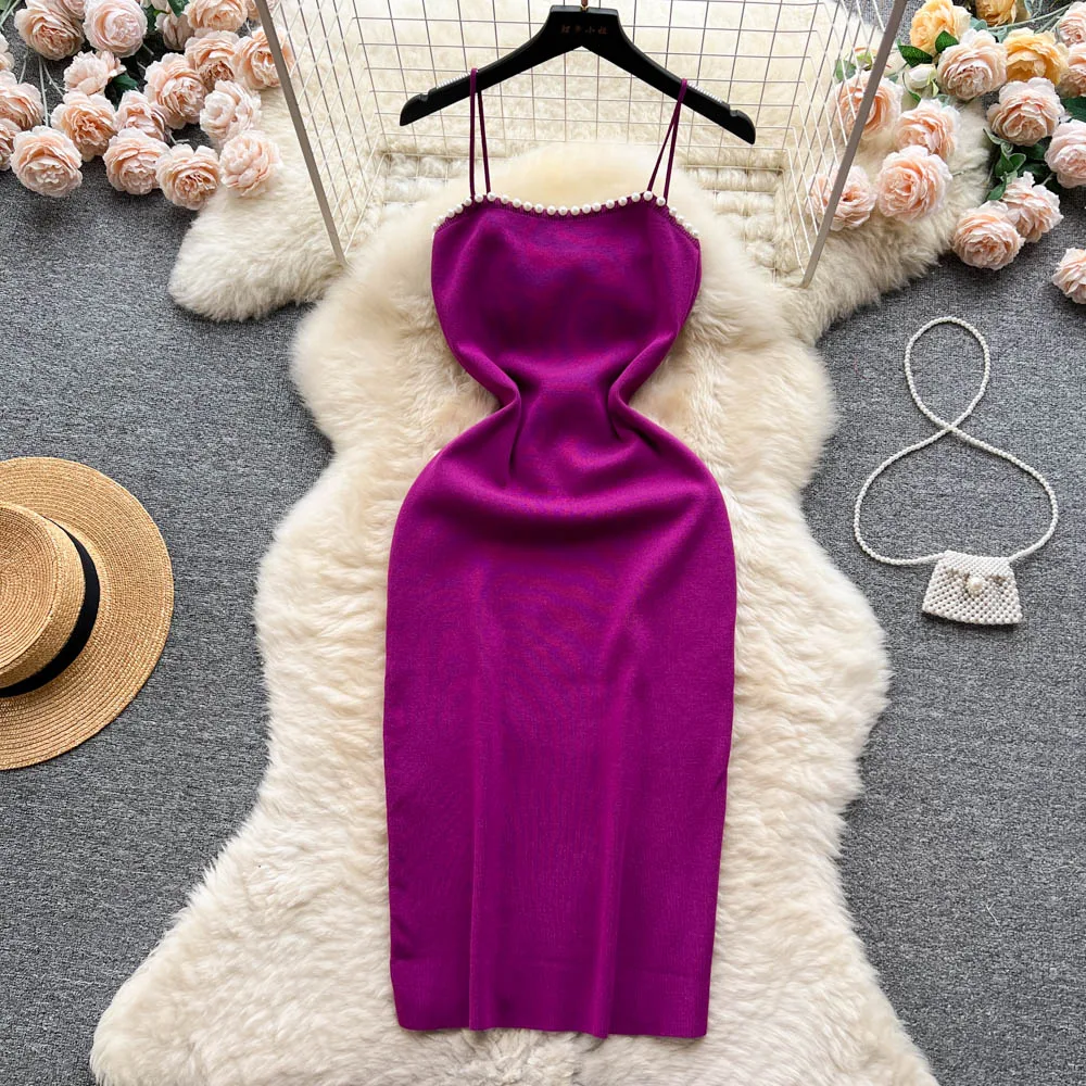 Yuoomuoo schicke Mode Perle Design gestrickte Frauen Kleid sexy Wickel Hüften Bodycon Party kleid grundlegende Herbst Streetwear Outfits Vestido Image