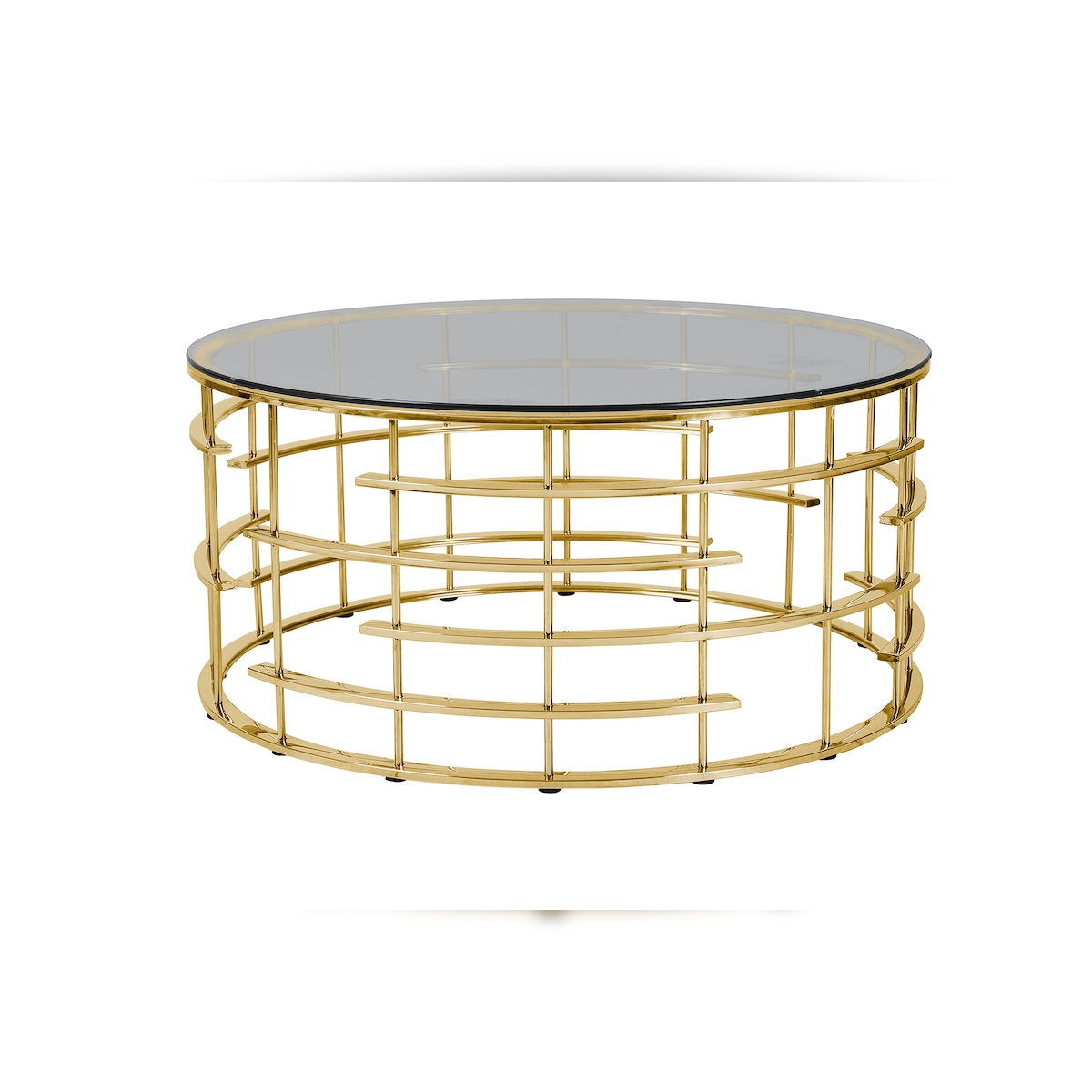 SalesFever Couchtisch Ø 90 cm | Tischplatte Sicherheitsglas 8 mm | Gestell rostfreier Edelstahl | B 90 x T 90 x H 42 cm | goldfarben – grau Image