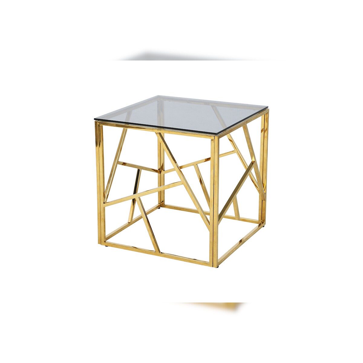 SalesFever Beistelltisch 55x55 cm | Sicherheitsglasplatte grau 8 mm | Gestell goldfarben, rostfreier Edelstahl | Grau / Gold Image