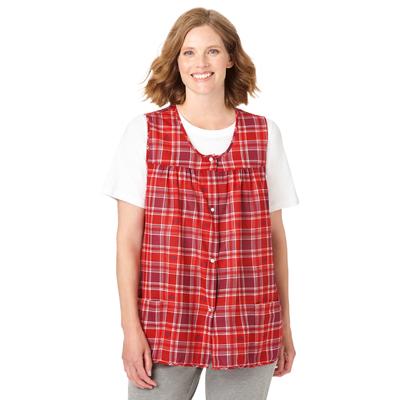 Plus Size Women's Snap-Front Apron by Only Necessities in Vivid Red Heart Plaid (Size 38/40)