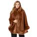 Plus Size Women's Faux Fur Trim Wool Cape by Jessica London in Cognac (Size 18/20) Wool Poncho Hook and Eye Closure