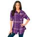 Plus Size Women's Flannel Tunic by Roaman's in Purple Orchid Plaid (Size 36 W) Plaid Shirt