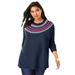 Plus Size Women's Fair Isle Pullover Sweater by Roaman's in Navy Classic Fair Isle (Size 30/32)