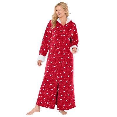 Plus Size Women's Sherpa-Lined Long Hooded Robe by Dreams & Co. in Classic Red Polar Bear (Size L)