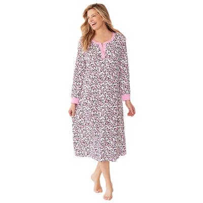 Plus Size Women's Thermal Henley Nightgown by Dreams & Co. in Pink Animal Hearts (Size 14/16)