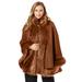 Plus Size Women's Faux Fur Trim Wool Cape by Jessica London in Cognac (Size 14/16) Wool Poncho Hook and Eye Closure