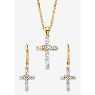 Women's Diamond Accent Gold-Plated 2-Piece Cross Earring and Necklace Set 18
