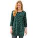Plus Size Women's Perfect Printed Three-Quarter-Sleeve Scoopneck Tunic by Woman Within in Emerald Green Leaf Print (Size 2X)