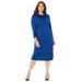 Plus Size Women's Cowl Neck Sweater Dress by Catherines in Dark Sapphire Houndstooth (Size 5X)