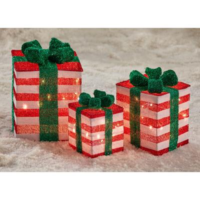 Pre-Lit Gift Boxes, Set of 3 by BrylaneHome in Red...